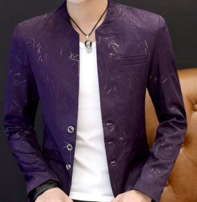 HO 2019 Men 's casual collar collar blazers youth handsome trend Slim print blazers