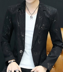 HO 2019 Men 's casual collar collar blazers youth handsome trend Slim print blazers